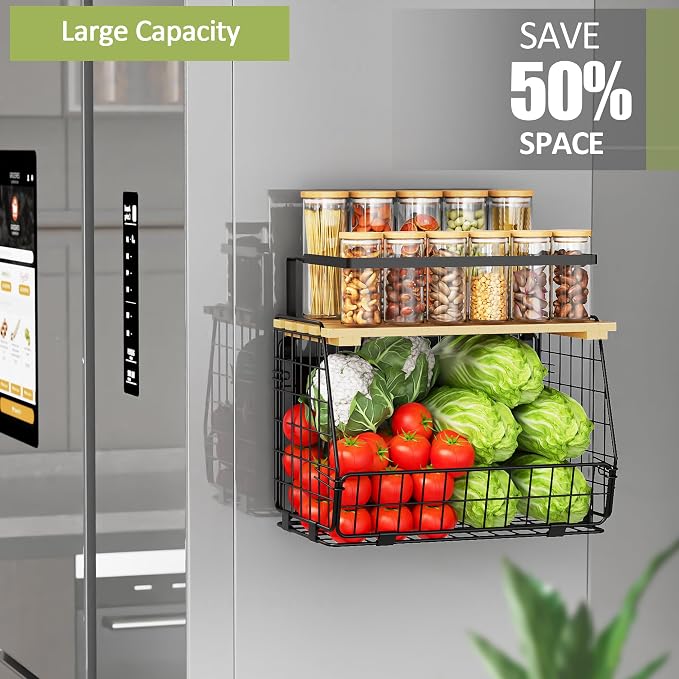 Magnetic Shelf for Fridge: Fruit Potato and Onion Storage Bin - Magnetic Spice Rack for Refrigerator & Kitchen Counter - Pantry Organizers and Storage