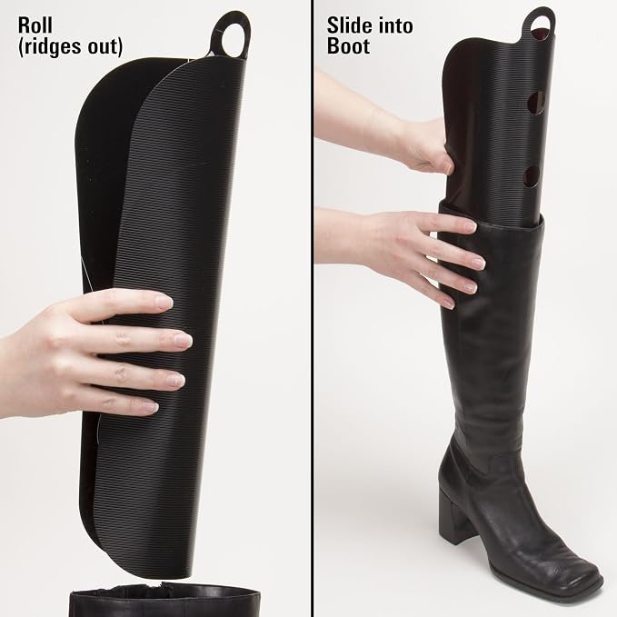 Household Essentials Boot Shapers, Set of 2 Pairs (4 Pieces), Pliable Plastic Boot Inserts, Customizable Height, Keeps Boots Upright and Crease-Free, Black