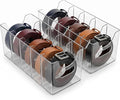 Clear Acrylic Belt Organizer 2 Pack, Stackable Belt Holder with 5 Removable Dividers & Built-in Handles, Multi-Purpose Drawer Closet Storage Display Bin for Belts, Ties, Socks, Underwear