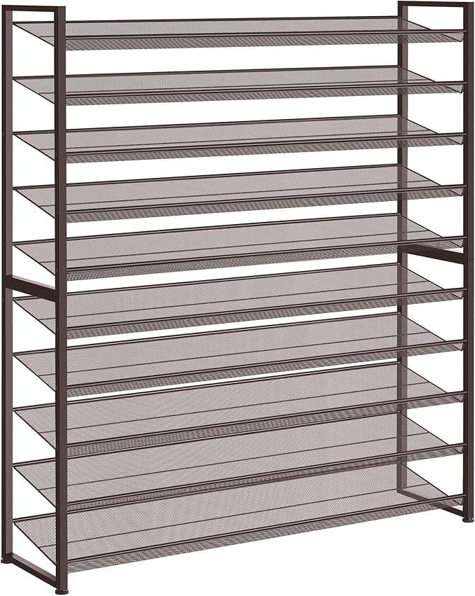 Nunsino Shoe Rack, Long Shoe Organizer,Max Holds 62 Pairs,10 Tier Metal Shoe Storage Shelf,5-Tier Stackable Shoes Organizer for Garage, Entryway,Bronze