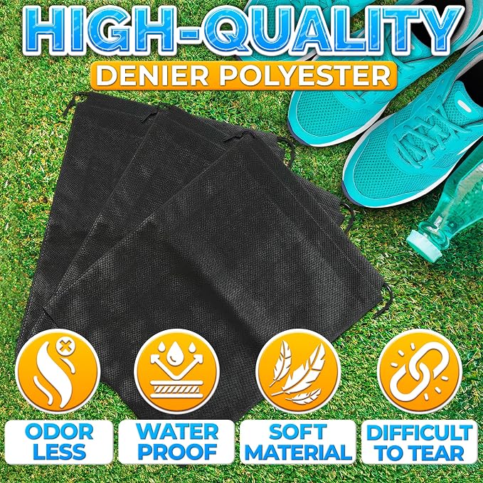Shoe Bags for Travel, 10 Pack, 11.8"x15.75", Drawstring, Solid (Black) | Travel Shoe Backpack Set; Waterproof, Lightweight Fabric; for Luggage, Clothes, Gym, and Closet Organizing