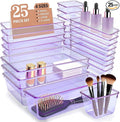 Kitchen Desk Drawer Organizers Storage for Office, Small Acrylic Vanity Trays Makeup Organizer for Drawer Bathroom Plastic Make up Organizers 25 Pcs Clear Purple