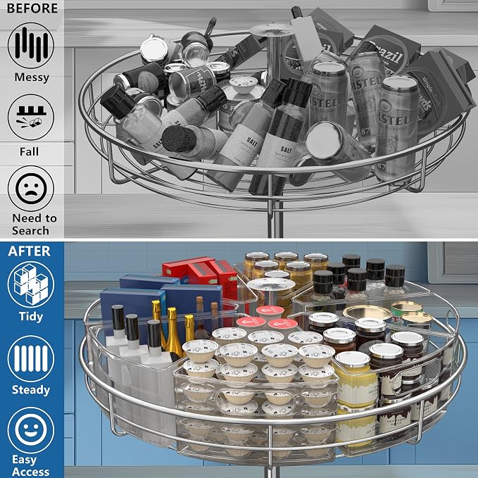 JOWBOOW Lazy Susan Organizer Bins for 28"-29" Diameter Corner Cabinet Lazy Susan, 8 Pack, Clear Plastic Cabinet and Pantry Storage Bin, 1/8 Wedge-Food Safe, BPA Free