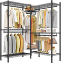 Raybee L Shaped Clothes Rack for Corner, Clothing Racks for Hanging Clothes, 900LBS Heavy Duty Clothes Rack Garment Rack 74.5" W X 18" D X 77" H, Black