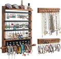 3Pcs Jewelry Organizers and Storage,Wood Earring Organizer,Hanging Jewelry Organizer,Rustic Wall Jewellery Organizer,Wall Mounted Earring Holder for Storage Display Gift (Brown+Black)