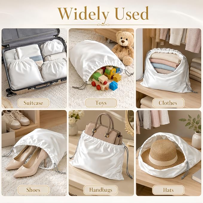 3 Pack Satin Purse Dust Bags for Handbags, Drawstring Handbag Dust Cover Bags for Purses, Shoes and Boots, Closet and Travel Storage Bags