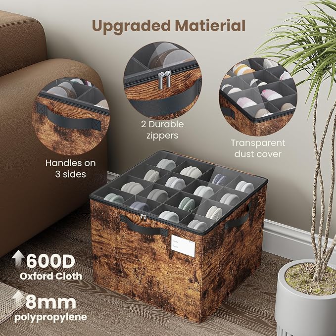 Varhomax Shoe Organizer Box for Closet 2 Pack, Fabric Shoe Storage Bin with Adjustable Dividers & Clear Cover, Holds up 16-32 Pairs of Sneakers & Sandals for Entryway, Cubby (Rust Brown)