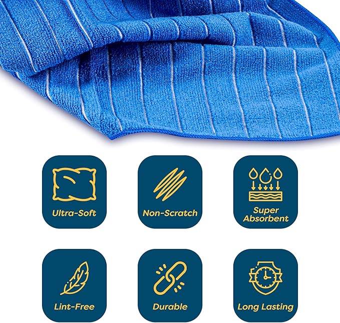 Microfiber Kitchen Towels - [18 Pack], 18" x 26" Microfiber Cleaning Cloth - Soft, Absorbent & Durable Dish Towels for Washing Dishes – Blue and Red Microfiber Towel & Cleaning Rags (Blue & Red, 18)