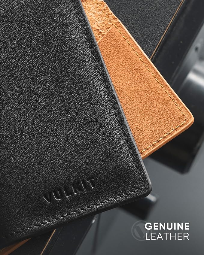 VULKIT Leather Business Card Holder 2 Sided Slim Business Name Card Organizer for Men or Women (Nappa Black)