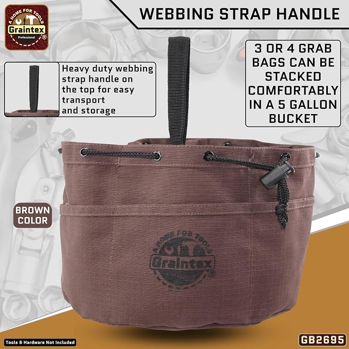 Graintex 18 Pocket Grab Bags Set of 3 Pcs Rip-Stop Canvas, Drawstring Closure, Small Parts Organizer Bag, Small Tools, Screws, Parts, Parachute Tool Bag, Parachute Tool Organizer for Essential Items