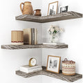 fuqing Floating Corner Shelves, Wall Shelf Set of 3, Shelves for Wall Storage, Solid Wood Shelves for Storage, Wall Mount Wooden Display Shelf for Bathroom Bedroom Kitchen Garage, Weathered