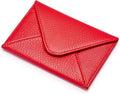 HISCOW Italian Pebbled Leather Business Card Holder, Minimalist Full Grain Envelope Card Case with Hidden Magnetic Closure, 0.19 Inch Slim Front Pocket Wallet for Men and Women, Rosso Red