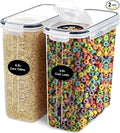 DWËLLZA KITCHEN EXTRA LARGE Cereal Containers Storage (6.3L / 213OZ) Set of 2 Family Size Bulk Cereal Dispenser Countertop, Airtight Food Storage Containers for Pantry Organization, Labels & Marker