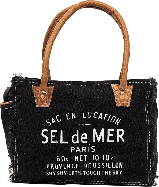 Shy Shy Bags Sel De Mer Canvas & Cowhide Tote Bag - Upcycled Radiant Leather Hand Bag