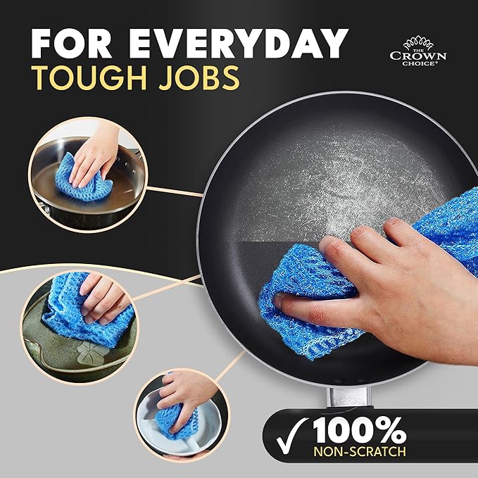 Non Scratch Dish Scrubbers for Cleaning Dishes (12 PK) - Reusable Kitchen Sponge - Replace Dish Sponges for Washing Dishes - Best Household Scrubbing Pad & Alternative Dishwashing Scrub Pads Supplies