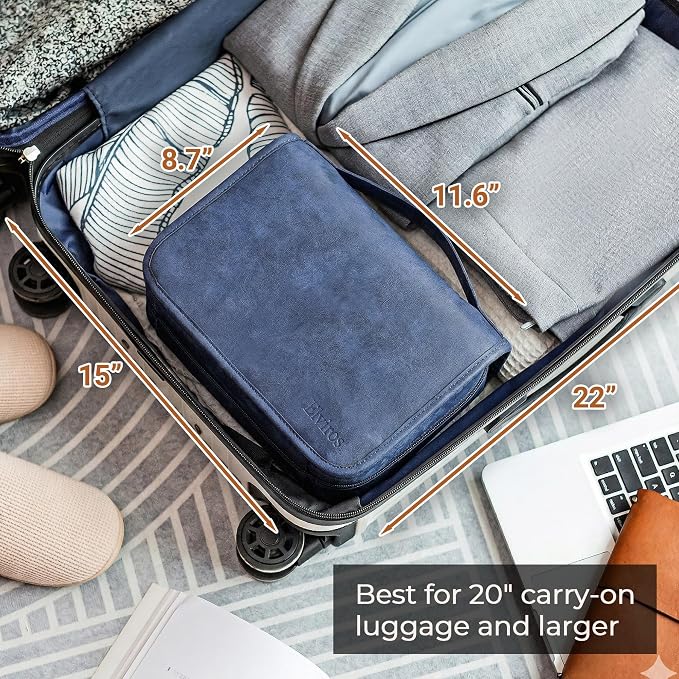 Elviros Hanging Toiletry Bag for Men PU Leather Shaving Dopp Kit (Blue) | 3-in-1 Waterproof Travel Organizer with Separate Compartments for Grooming Items, Toiletries, and Daily Essentials