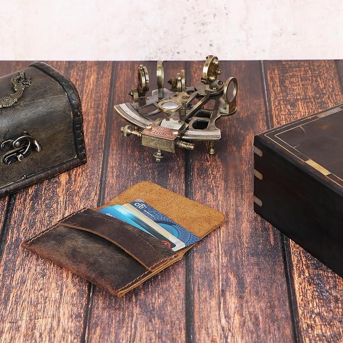Distressed Leather Business Card Holder Slim Credit Card Wallet for Men and Women Vintage Brown Leather Compact Minimalist Card Organizer for Pocket or Purse Durable Card Case (Brown)