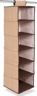 Internet's Best Hanging Closet Organizer - 6 Shelf - Clothing Sweaters Shoes Accessories Storage - Brown - College Dorm Kids Room Essential - Beige