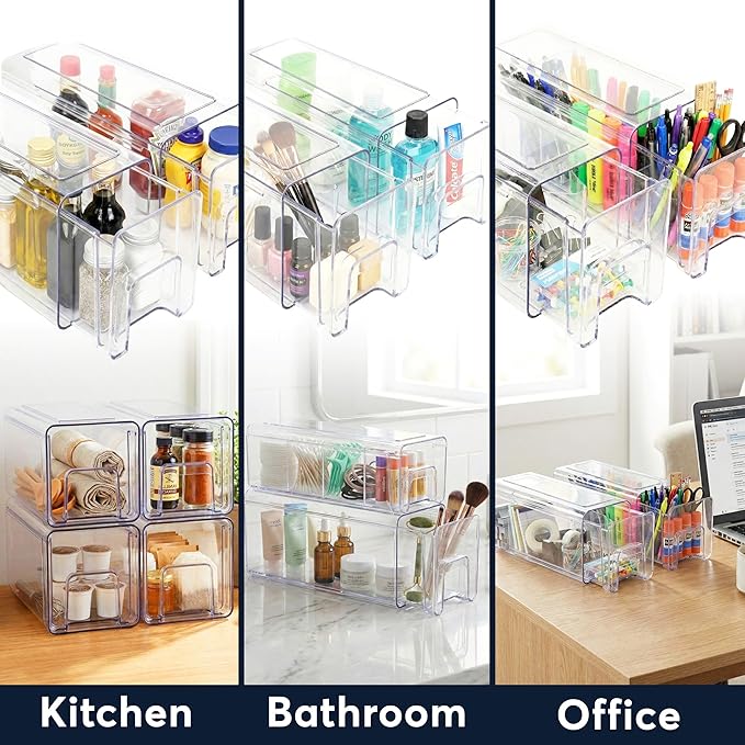 Sorbus Large Clear Stackable Storage Drawers 4-Pack Plastic Organizer Bins with Handles Pull-Out Drawers for Bathroom Closet, Medicine, Cabinet, Pantry Storage, Baby Bottle Organizer