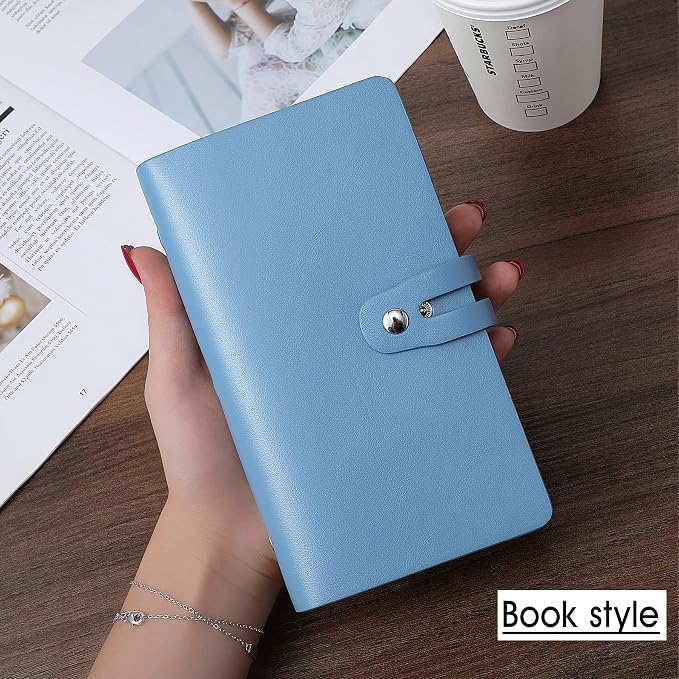 RFID Credit Card Holder, Leather Business Card Organizer with 96 Card Slots, Credit Card Case for Managing Your Different Cards and Important Documents to Prevent Loss or Damage (Light Blue)