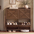 VASAGLE Shoe Storage Cabinet Organizer with 4 Flip Drawers, Freestanding Narrow Shoe Rack Cabinet for Entryway, Farmhouse Style, Fits 14 to 16 Pairs, Chestnut Brown UHSC403KX01