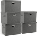 Graciadeco Large 17" 36 Quart Collapsible Stackable Storage Bins with Lids, 5 Packs Gray Foldable Fabric Closet Storage Boxes with Lids, Heavy-duty Linen Cube Baskets(17 x 12 x 11)