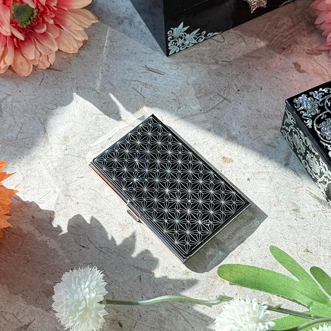 Mother of Pearl Business Card Case Credit Id Name Holder Travel Wallet Art Painting Design Metal Stainless Steel Engraved Slim Purse Pocket Cash Money Wallet (N_Mum Slim)