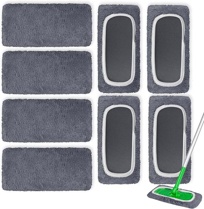 AmaVins 8 Pack Reusable Microfiber Mop Pads Compatible with Swiffer Sweeper Mop, Dry Sweeping Cloths & Wet Mopping Cloths, Washable Mop Pads for Surface/Hardwood Floor Cleaning (Mop is Not Included)