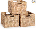 12x12x10in Water Hyacinth Storage Basket Large, Folding Cube Woven Wicker Storage Basket for Shelves, Pantry Baskets Organization and Storage, Kitchen Storage Baskets, Large Rattan Basket Set of 3