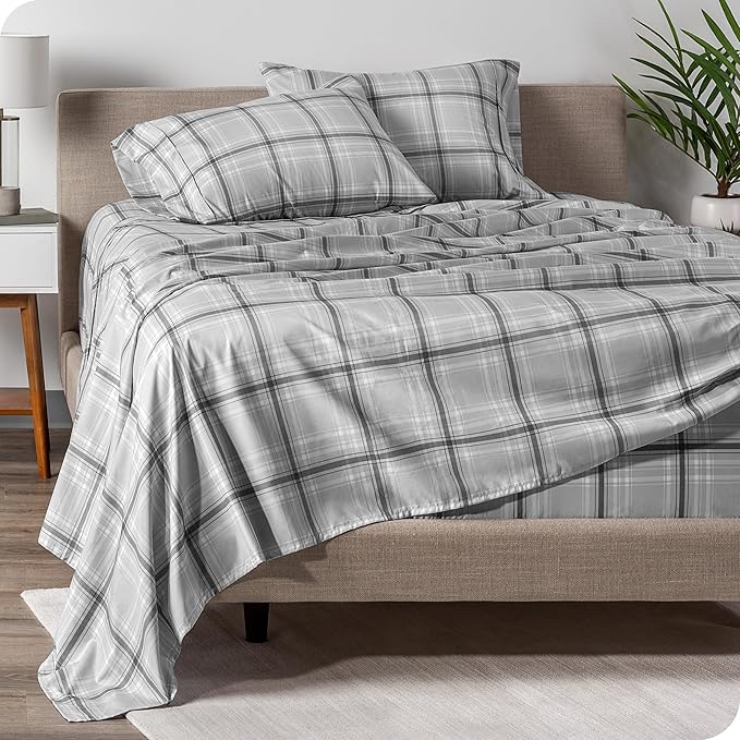 Bare Home King Sheet Set - Luxury 1800 Ultra-Soft Microfiber Double Brushed - Deep Pockets - Easy Fit - 4 Piece Set - Bedding Sheets & Pillowcases (King, Tartan Plaid)