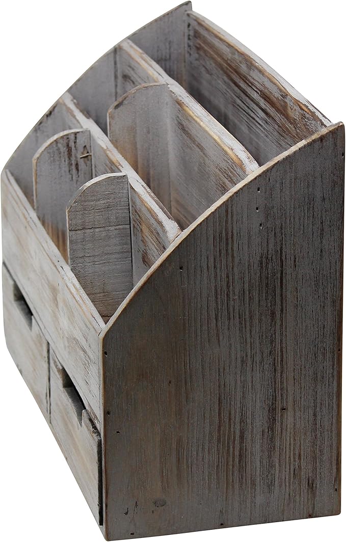 Executive Office Solutions Vintage Rustic Wooden Office Desk Organizer & Mail Rack For Desktop, Tabletop, or Counter - Distressed Torched Wood-Store Supplies, Desk Accessories, Mail – Barnwood (WO3)