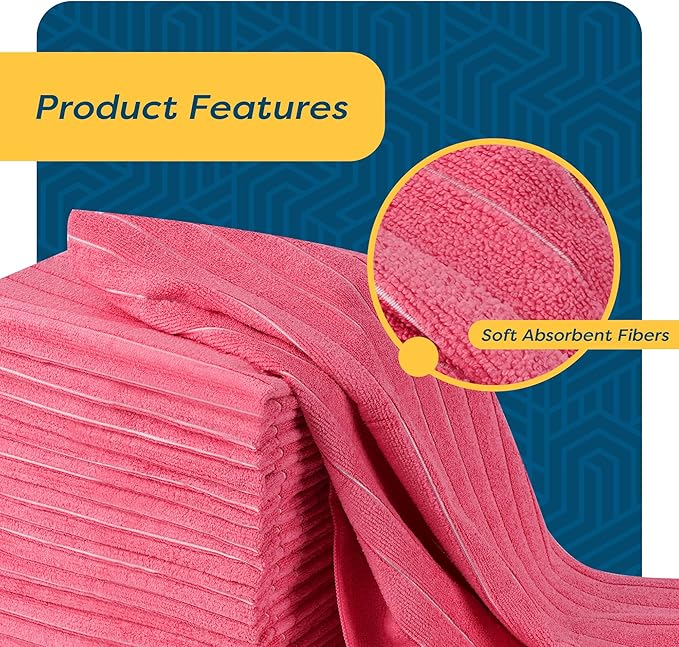 Microfiber Kitchen Towels - [18 Pack], 18" x 26" Microfiber Cleaning Cloth - Soft, Absorbent & Durable Dish Towels for Washing Dishes – Blue and Red Microfiber Towel & Cleaning Rags (Blue & Red, 18)