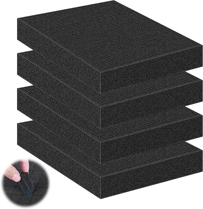 4 Pcs Pick and Pluck Foam Sheets 12" L x 12" W x 2" T Polyurethane Pick Apart Foam Inserts Pads with Bottom Use for Camera, Interlocking Case, Tool Box, Board Box, Storage Drawer, Black