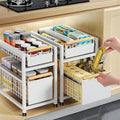 Pull Out Cabinet Organizer, Pull Out Basket Drawers for Cabinets, Slide Out Basket Drawers for Kitchen Cabinets, Under Sink Organizer for Kitchen, Bathroom (Grey Medium Double-tier)