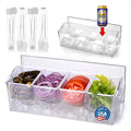 Pikanty Chilled Condiment Server Caddy with Ice Base - 4 Compartments and 4 Serving Tongs Included, Mimosa Bar, Taco Bar, Garnish Tray for Parties, Weddings, BBQs, Dishwasher Safe, Made in USA