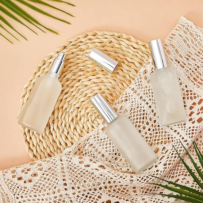 Tessco for you 20 Pcs 30/60/100 ml Glass Spray Bottles Frosted Empty Perfume Bottle Atomizer Refillable Clear Bottle with Fine Mist Sprayer Pump for Room Face Travel Business (Silver, 3.4 oz)