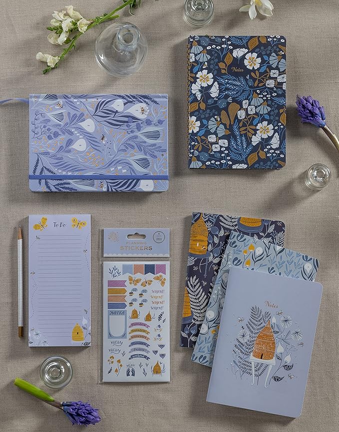 High Note Personal Planning Notebook Garden Bee, 6" x 8.25" Non-Dated Planner with 144 Lined Pages, Daily Organizer Journal, Rae Ritchie Floral Cover