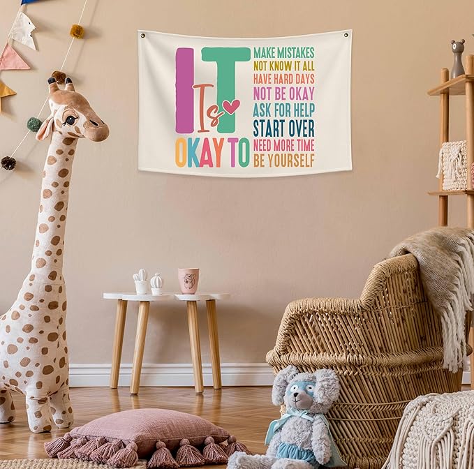 Classroom Wall Flag Decor-Teacher Gift-Inspirational Back to School Wall Banner Decor-It is okay to make-Hanging Rectangular Canvas Banner for Classroom Teacher Office Reading Corner-28.5x20 Inches