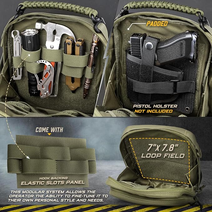 WYNEX Tactical Molle Admin Pouch, Molle Pouches of Double Layer Design | Utility EDC Pouch Organizer, Modular Tool Pouch, Medical EMT Attachment Bag,Large Capacity, Elastic Webbing Insert Panel