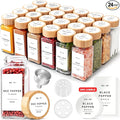 EDELHAUS Glass Spice Jars with Label, 24x Bamboo Wooden Lids - White Labels | Airtight Lids keep spices fresh, Kitchen Spice Drawer Organizer, 4oz Seasoning Containers incl. Funnel, Brush & 240 Labels