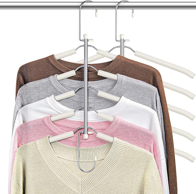 Clothes Hangers Space Saving Shirt Hangers, Non Slip Multi Shirt Organizer for Closet with Foam Padded Closet Organizers and Storage for T Shirt Short Dress Sweater Blouse Hoodie Coat Beige 2 Pack
