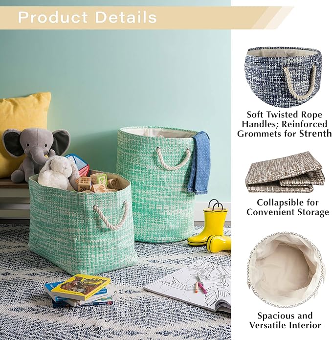 DII Woven Paper Storage Bin, Tweed, Stone, Large (Pack of 2)