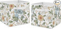 Sweet Jojo Designs Vintage Floral Blue Yellow Foldable Fabric Storage Cube Bins Boxes Organizer Toys - Set of 2 - Slate Green Gold Orange Taupe Beige Shabby Chic Rose Flower Boho Bohemian Farmhouse