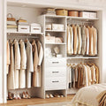 8FT Closet System, 96'' Closet Organizer System with 3 Hanging Rods, Wall Mount Bedroom Wardrobe with 3 Drawers Walk-in Closet, Adjustable Cloth Garment Rack from 5 to 8FT (Cut to Fit), Oak&White