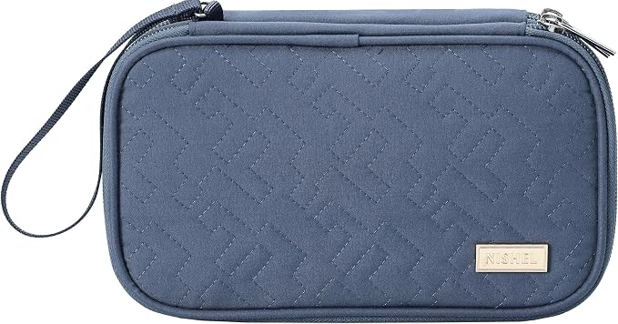 NISHEL Electronics Travel Organizer Cord Case, Charger Cable Tech Bag | Double-layer bag keeps chargers, cables, flash drive, and small tech essentials organized for trip, Medium, Aegean-Blue