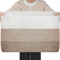 Optish 75L Large Blanket Basket, Woven Storage Baskets with Reinforced Handles, Rope Laundry Basket for Living Room, Bedroom, Nursery, Toys, Clothes, Pillows, 22” x 17” x 11.5”, White & Brown