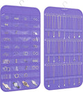 Double-Sided Hanging Jewelry Organizer for Necklaces Earrings 1-Pack Purple | Foldable 36 hooks & 40 clear pockets; swivel hook fits walls, doors & rods for earrings, bracelets, rings & small jewelry