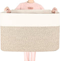MINTWOOD Design 112L Extra Large Blanket Basket Holder Living Room, 25"x17"x16" Rectangle Rope Woven Storage Basket with Handles for Laundry, Pool Towels, Shoes, Dog Toy Organizer Bin Box, Light Brown