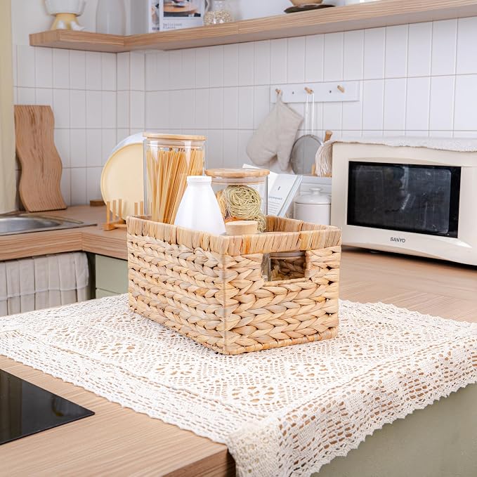 M4DECOR Set of 6 Water Hyacinth Storage Baskets – Wicker Storage Baskets for Shelves, Pantry Baskets for Organizing, Handwoven Wicker Baskets for Storage (6 Packs)