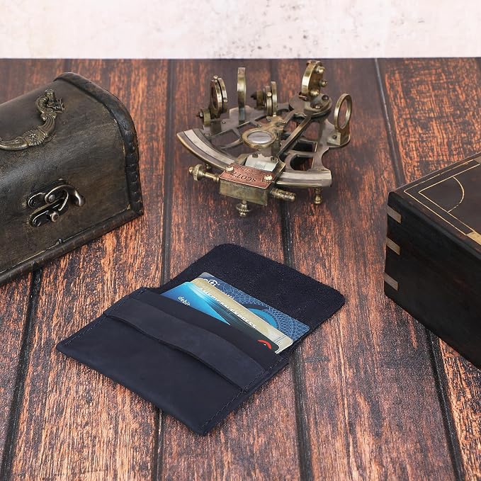 Distressed Leather Business Card Holder Slim Wallet Blue | Premium Leather Card Holder – Distressed leather design keeps business cards and credit cards organized in vintage style